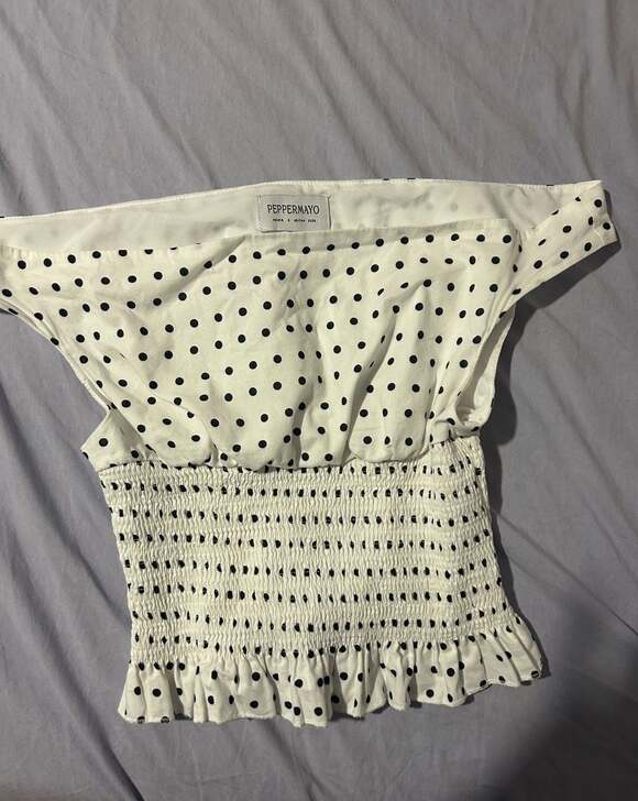 Peppermayo Tops - Peppermayo Black And White Polka Dot Smocked Tube Top